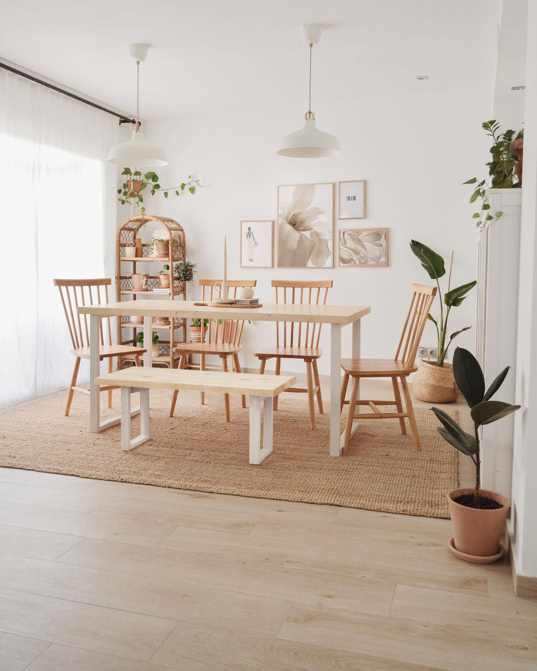 Mesa de comedor de madera maciza natural patas blancas 140x80cm - DECOWOOD