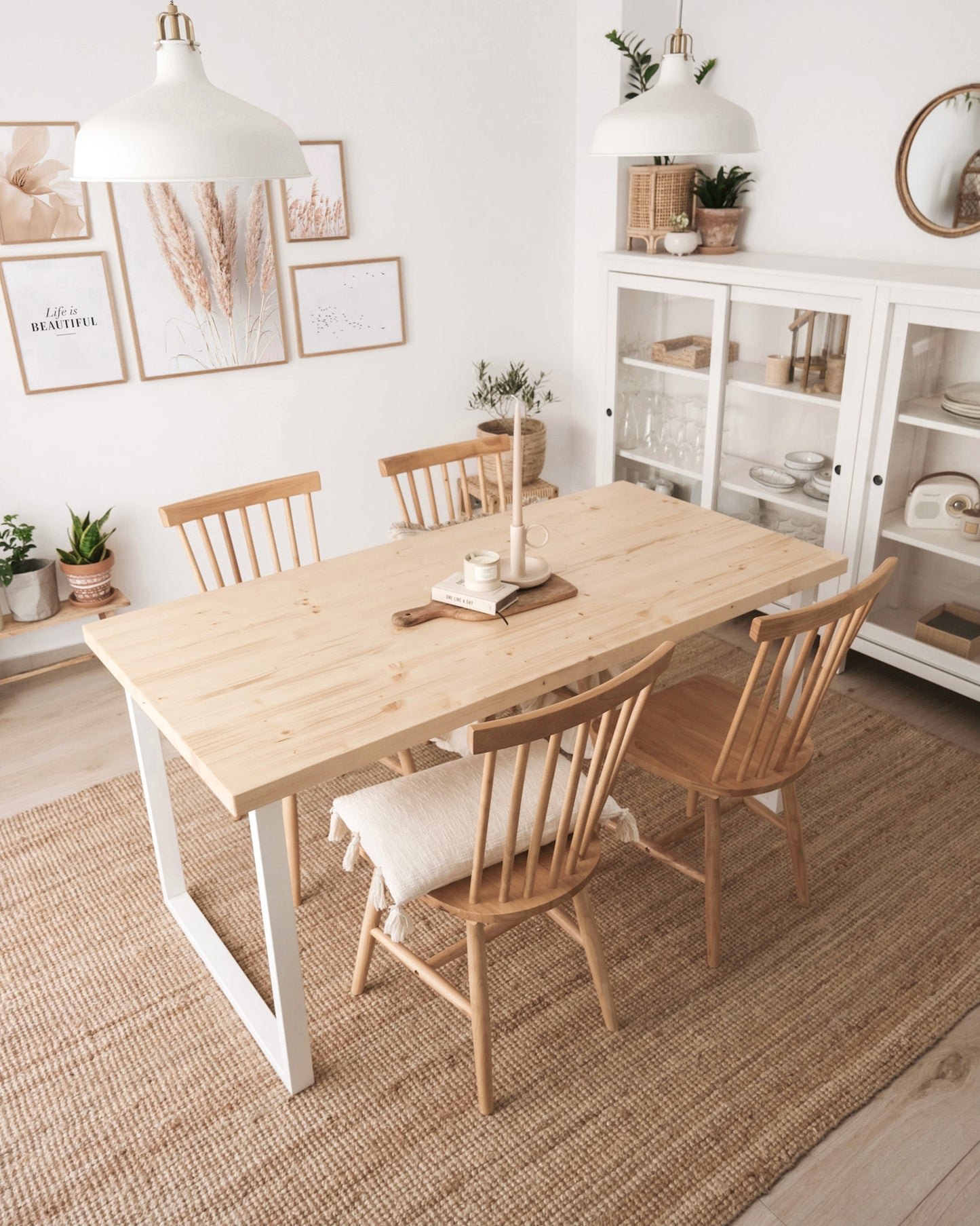 Mesa de comedor de madera maciza natural patas blancas 200x80cm - DECOWOOD