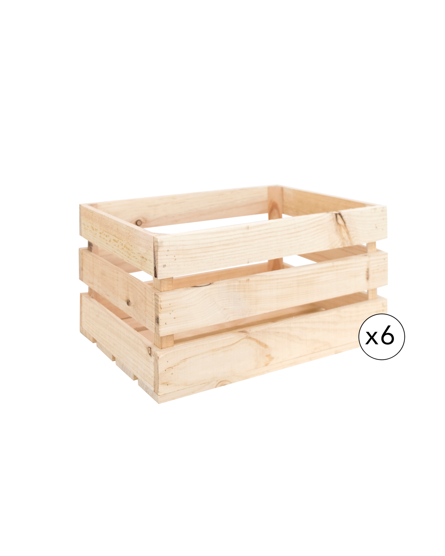 Pack de 6 cajas de madera maciza en tono natural de 49x30,5x25,5cm - DECOWOOD