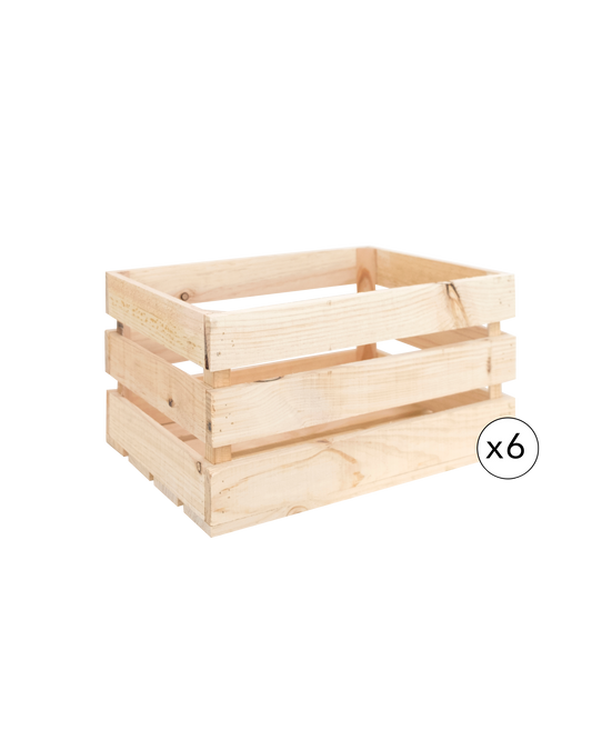 Pack de 6 cajas de madera maciza en tono natural de 49x30,5x25,5cm - DECOWOOD