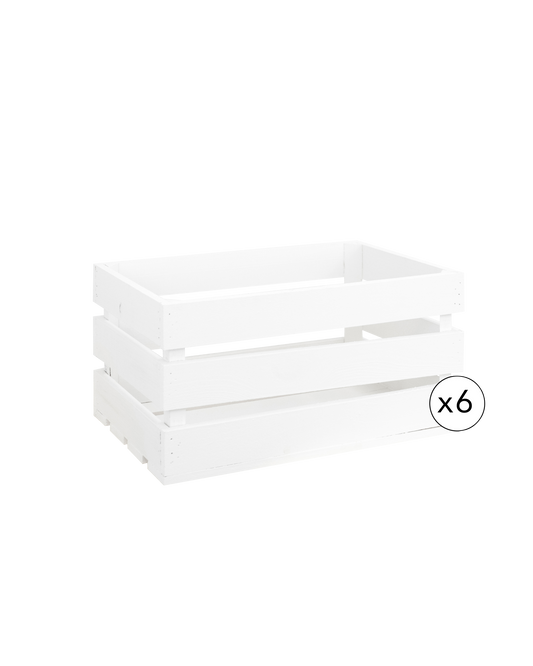 Pack de 6 cajas de madera maciza en tono blanco de 49x30,5x25,5cm - DECOWOOD