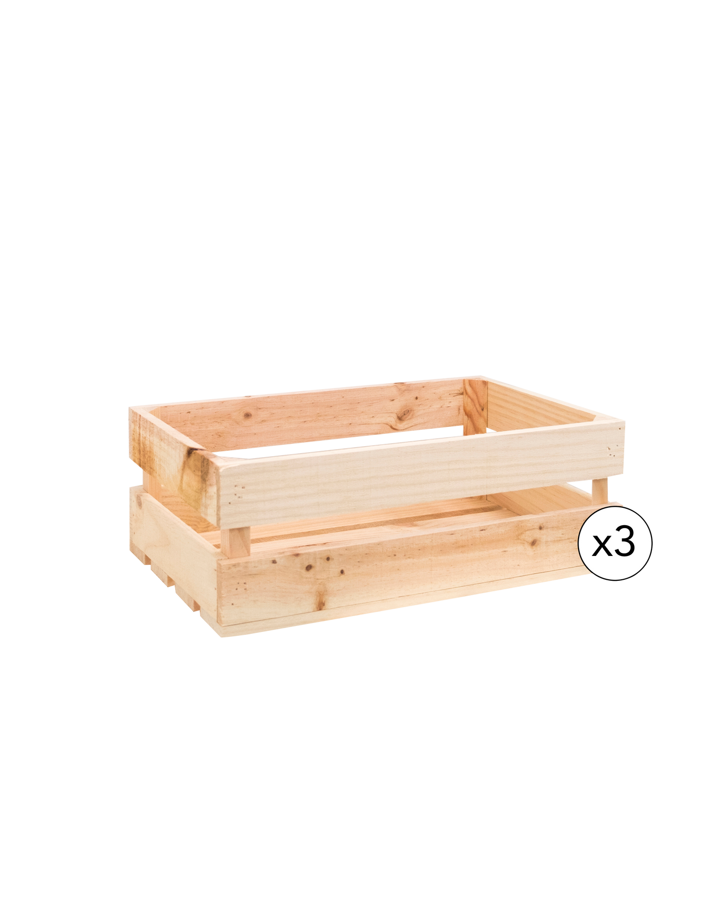 Pack de 3 cajas de madera maciza en tono natural de 49x30,5x17,5cm - DECOWOOD