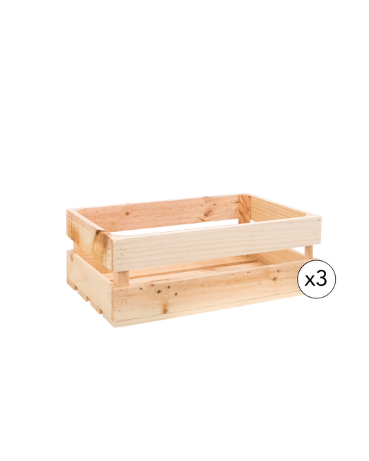 Pack de 3 cajas de madera maciza en tono natural de 49x30,5x17,5cm - DECOWOOD