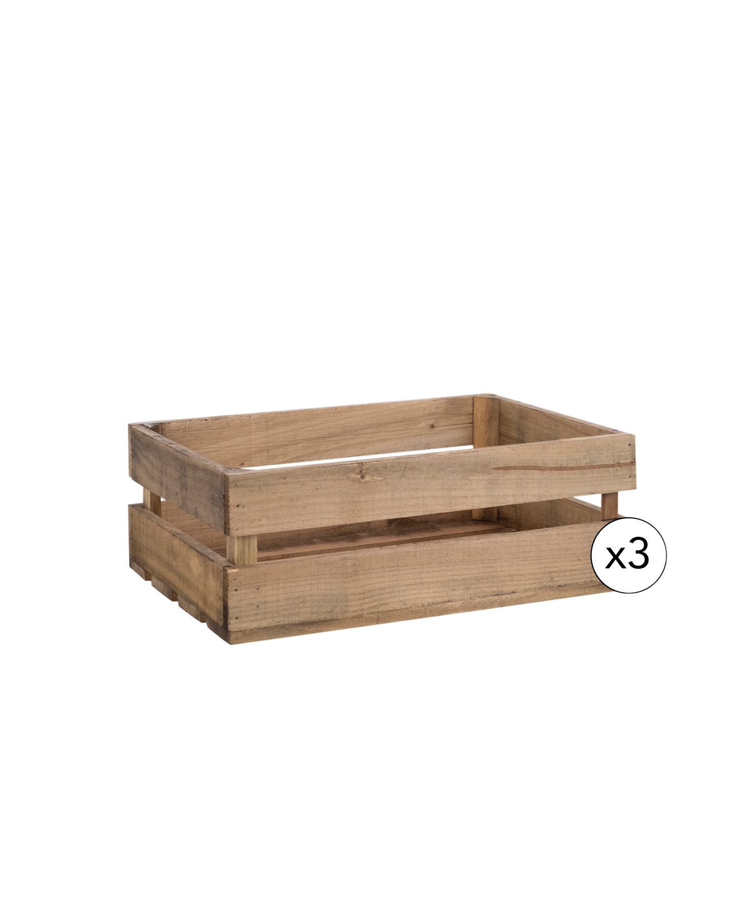 Pack de 3 cajas de madera maciza en tono roble oscuro de 49x30,5x17,5cm - DECOWOOD