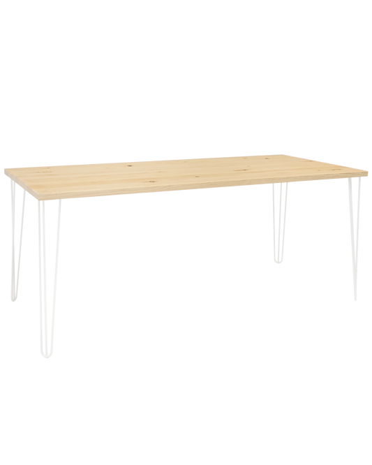 Mesa de comedor de madera maciza natural patas blancas 160x80cm - DECOWOOD