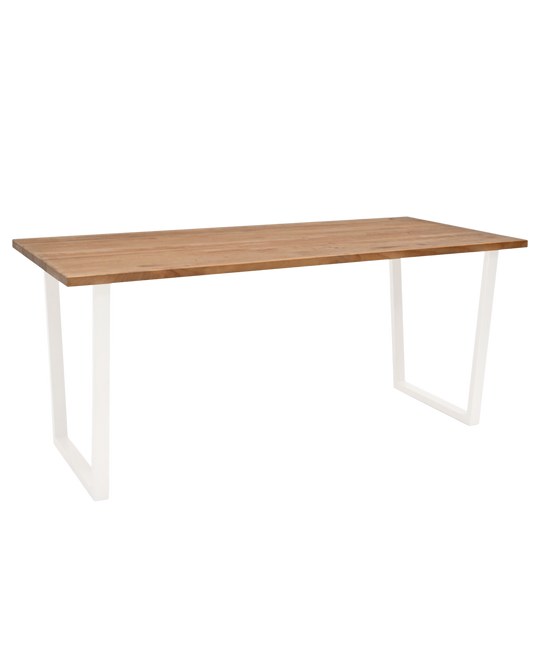 Mesa de comedor de madera maciza roble oscuro patas blancas 160x80cm - DECOWOOD