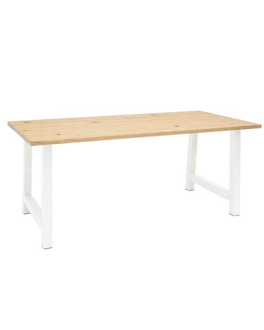 Mesa de comedor de madera maciza natural patas blancas 200x80cm - DECOWOOD