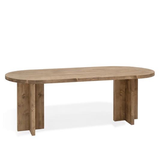 Mesa de comedor de madera maciza ovalada en tono roble oscuro de 180x80cm - DECOWOOD