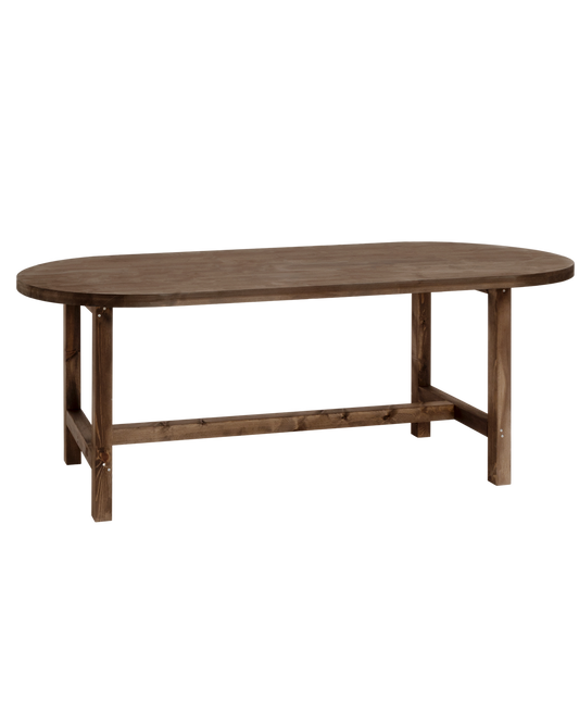 Mesa de comedor de madera maciza ovalada en tono nogal de 160x78cm - DECOWOOD