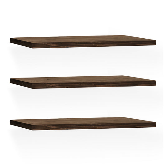 Pack 3 estanterías de madera maciza flotante acabado nogal 100cm - DECOWOOD