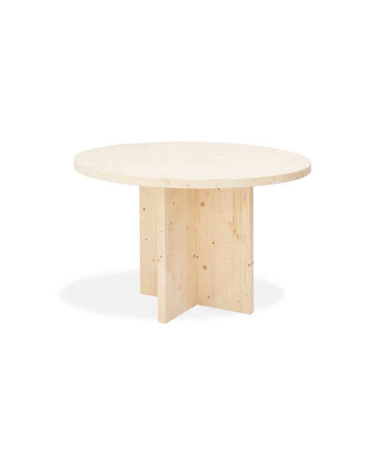 Mesa de comedor redonda de madera maciza en tono natural de Ø110 - DECOWOOD