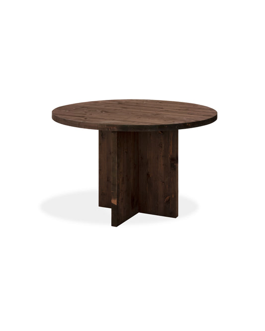 Mesa de comedor redonda de madera maciza en tono nogal de Ø110 - DECOWOOD