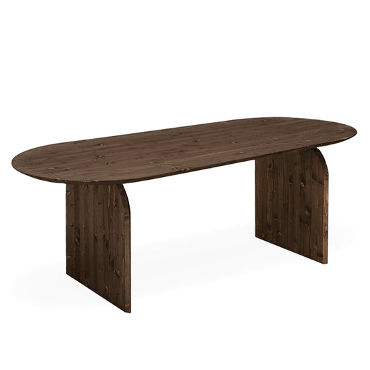 Mesa de comedor ovalada de madera maciza en tono nogal de 200cm - DECOWOOD
