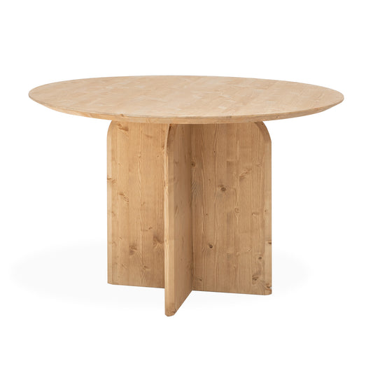 Mesa de comedor redonda de madera maciza en tono roble medio de 110cm - DECOWOOD