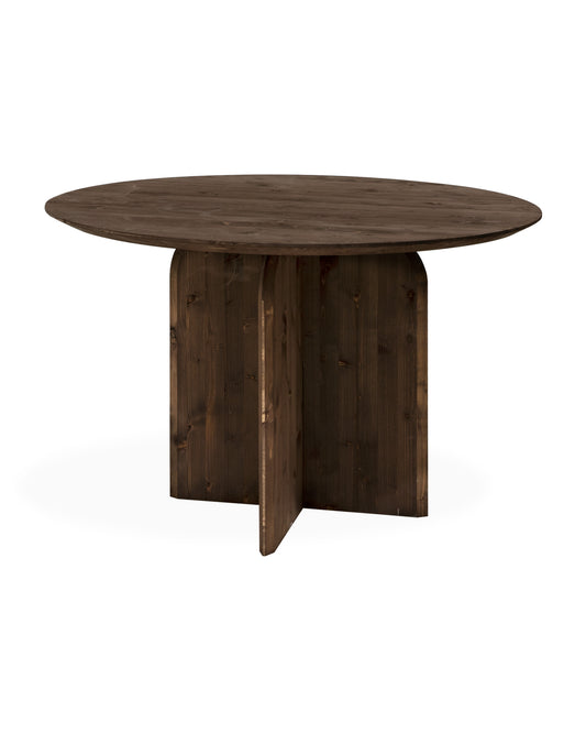 Mesa de comedor redonda de madera maciza en tono nogal de 110cm - DECOWOOD