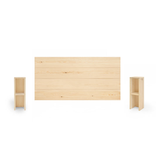 Pack cabecero y mesitas de madera maciza en tono natural de 200cm - DECOWOOD