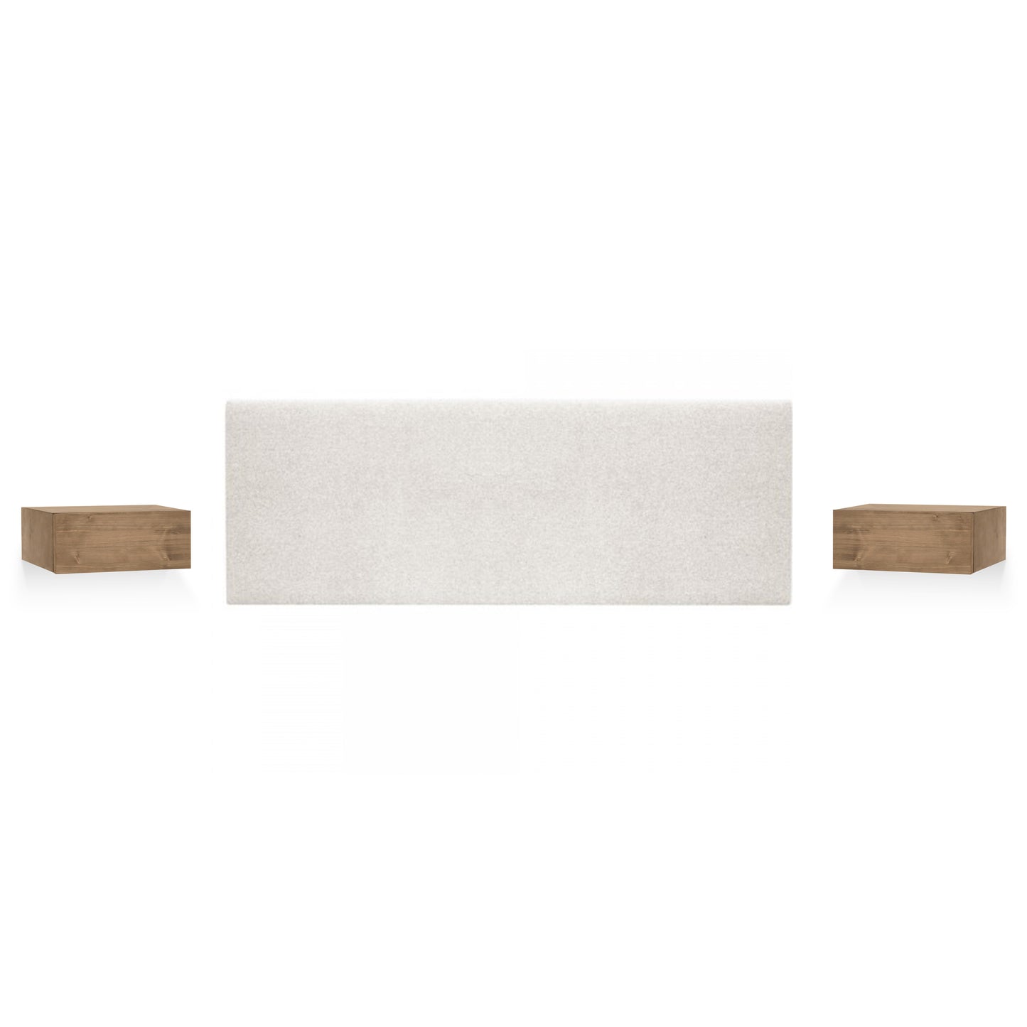 Pack Cabecero tapizado liso + 2 mesitas de madera beige 200 - DECOWOOD