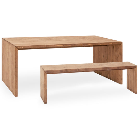 Pack mesa de comedor y banco de madera maciza en tono roble oscuro de 200cm - DECOWOOD