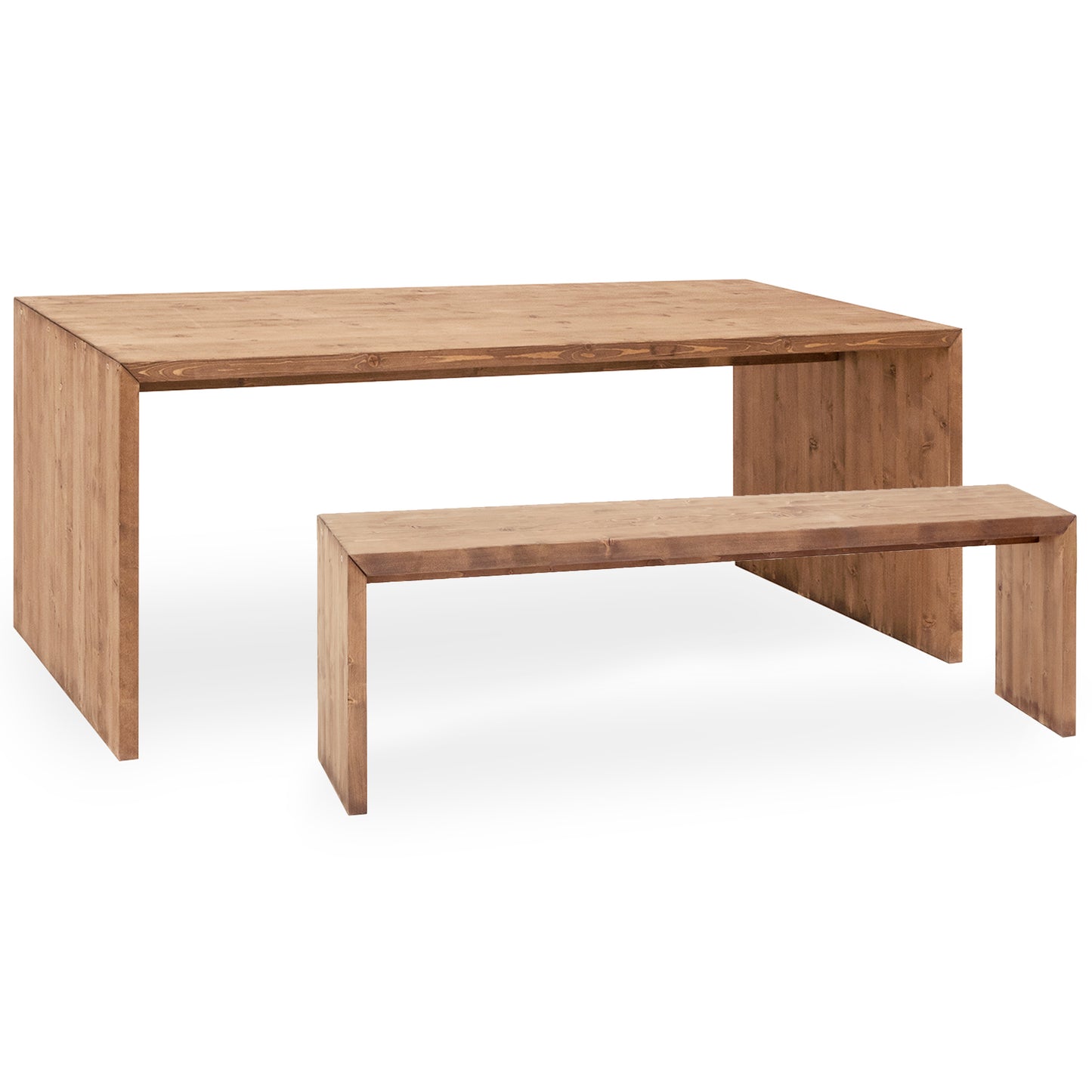 Pack mesa de comedor y banco de madera maciza en tono roble oscuro de 160cm - DECOWOOD