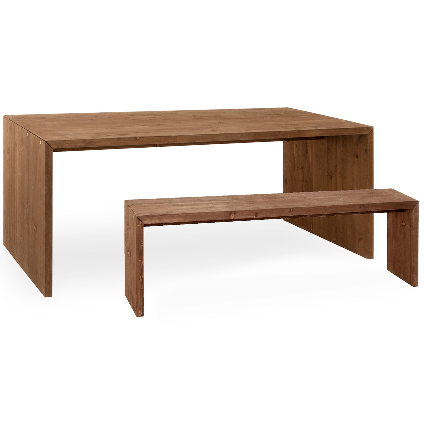 Pack mesa de comedor y banco de madera maciza en tono nogal de 200cm - DECOWOOD