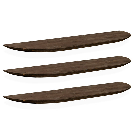 Pack 3 estanterías redondeadas de madera maciza flotantes tono nogal 100cm - DECOWOOD