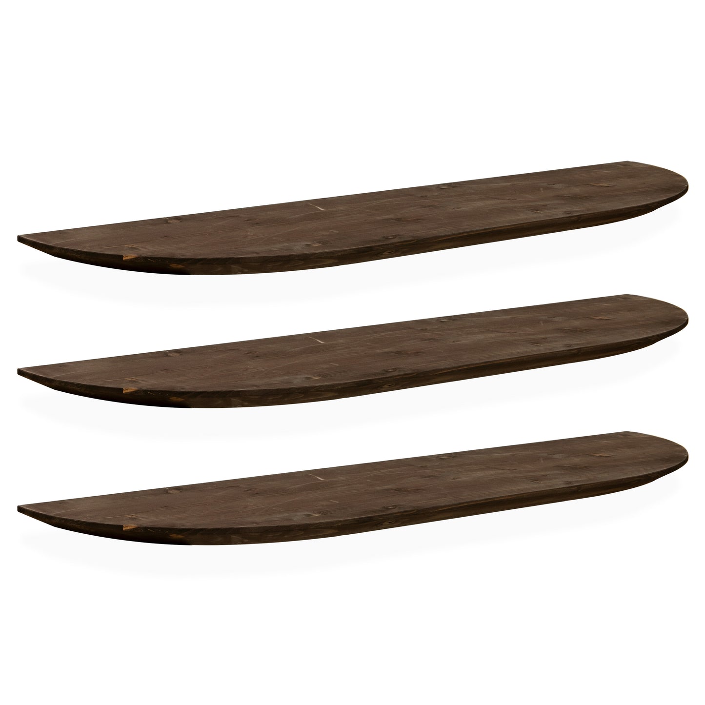 Pack 3 estanterías redondeadas de madera maciza flotantes tono nogal 80cm - DECOWOOD