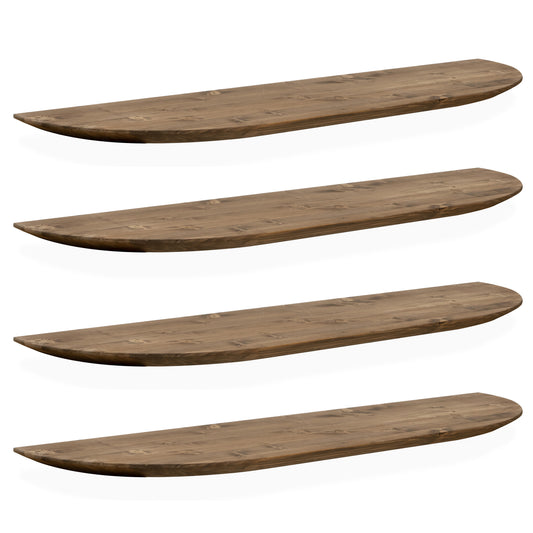 Pack 4 estanterías redondeadas de madera maciza flotantes tono roble oscuro 80cm - DECOWOOD