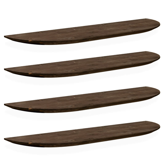 Pack 4 estanterías redondeadas de madera maciza flotantes tono nogal 200cm - DECOWOOD