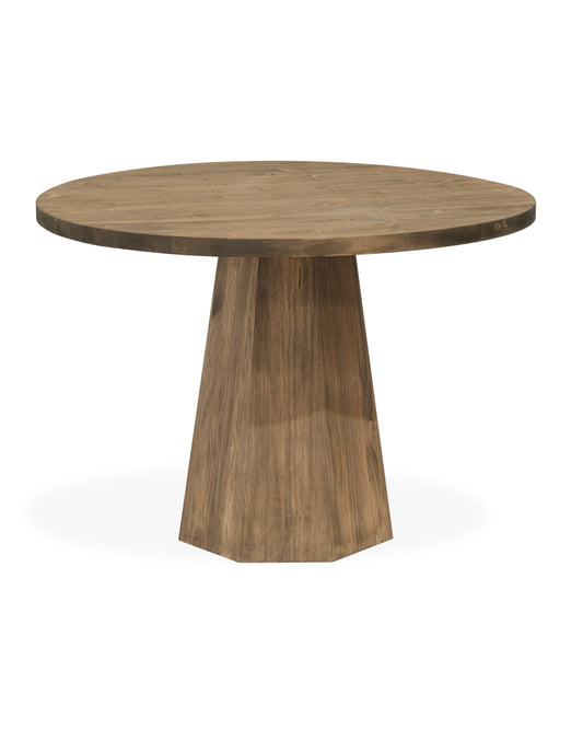 Mesa de comedor redonda de madera maciza en tono roble oscuro de Ø115 - DECOWOOD