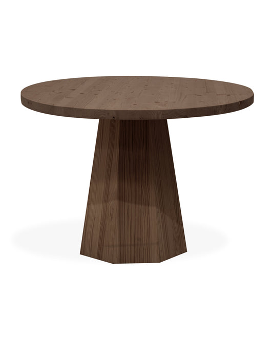 Mesa de comedor redonda de madera maciza en tono nogal de Ø115 - DECOWOOD