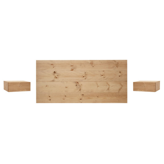 Pack cabecero y mesitas de madera maciza tono roble medio 160cm - DECOWOOD