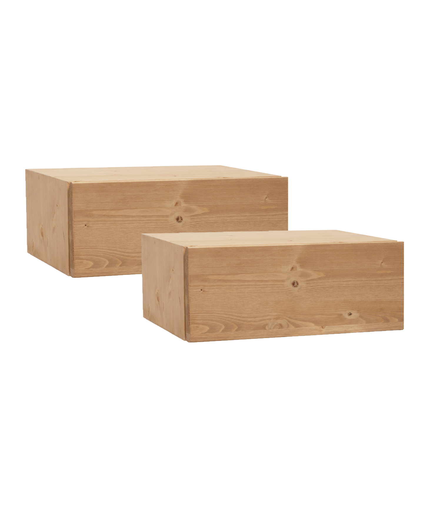 Pack 2 mesitas de noche de madera maciza flotante tono roble medio - DECOWOOD