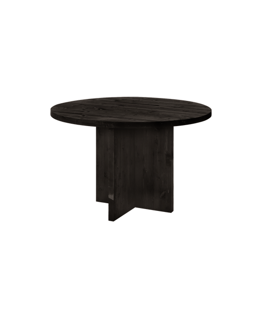 Mesa de comedor redonda de madera maciza en tono negro de Ø110cm - DECOWOOD