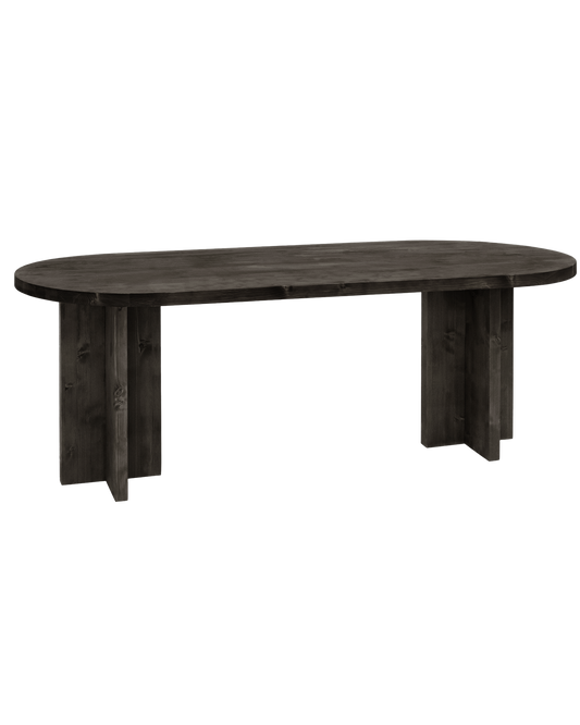 Mesa de comedor de madera maciza ovalada en tono negro de 180x80cm - DECOWOOD