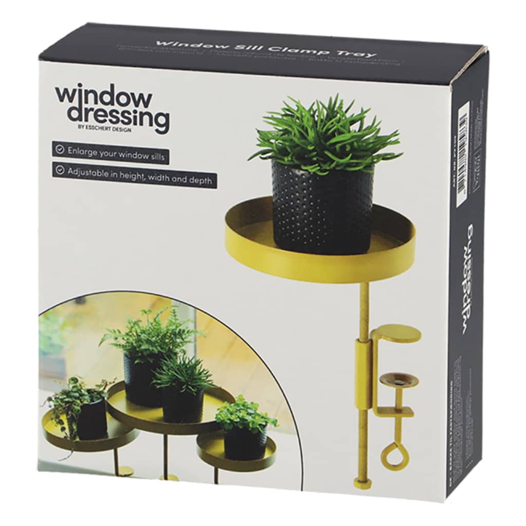 Esschert Design Bandeja para plantas con abrazadera redonda dorada S
