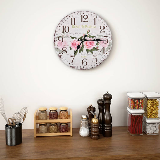 vidaXL Reloj de pared vintage con flores 30 cm