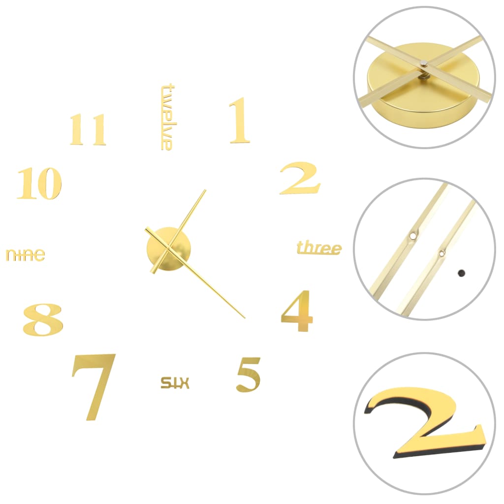 vidaXL Reloj 3D de pared con diseño moderno 100 cm XXL dorado