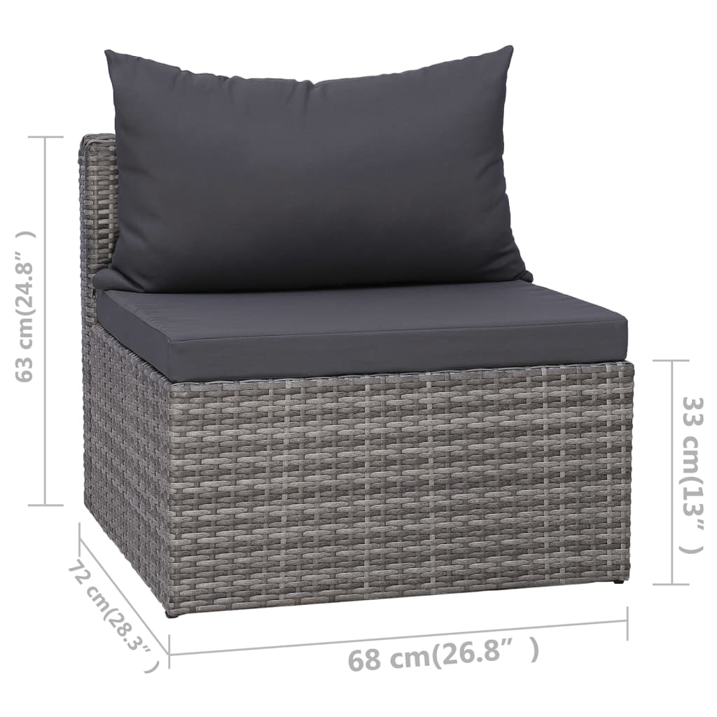 vidaXL Set de sofás de jardín 3 piezas y cojines ratán sintético gris