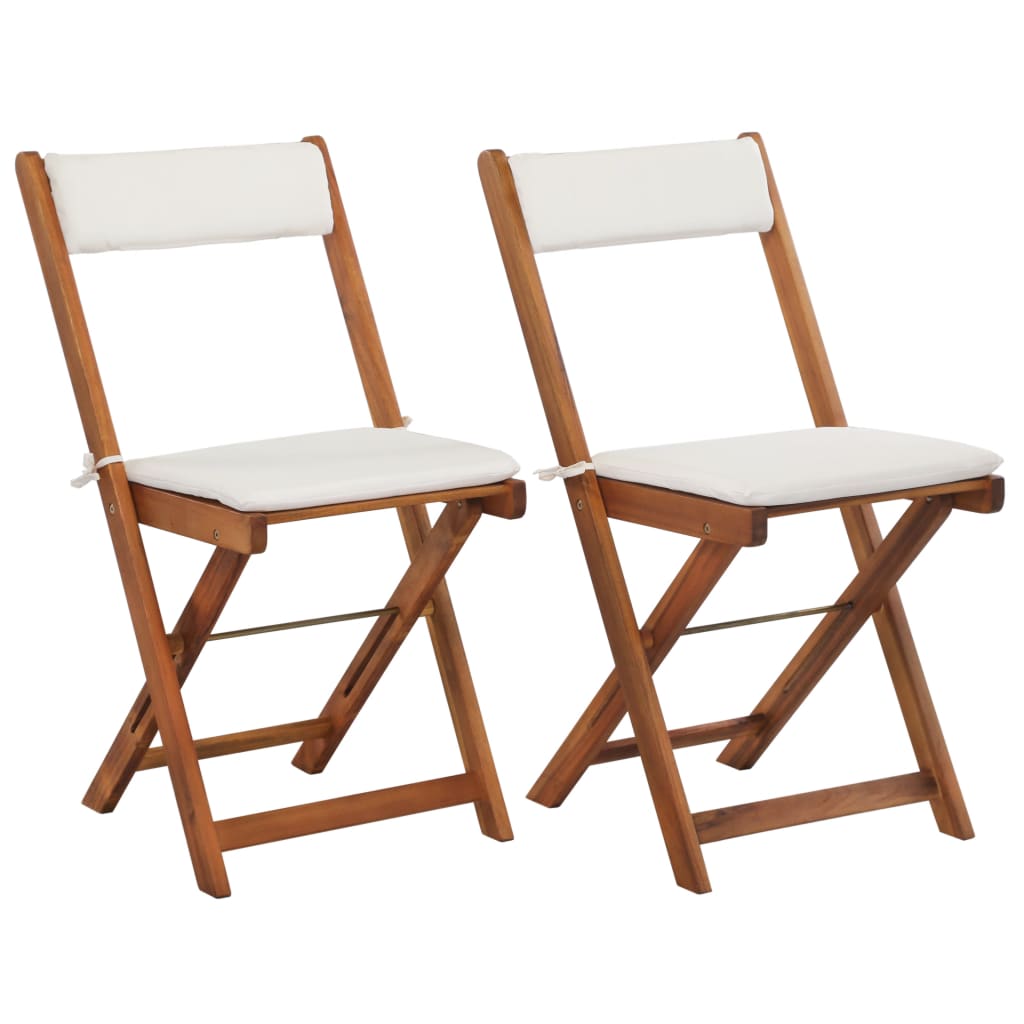 vidaXL Mesa y sillas bistró plegables 3 pzas y cojines madera maciza