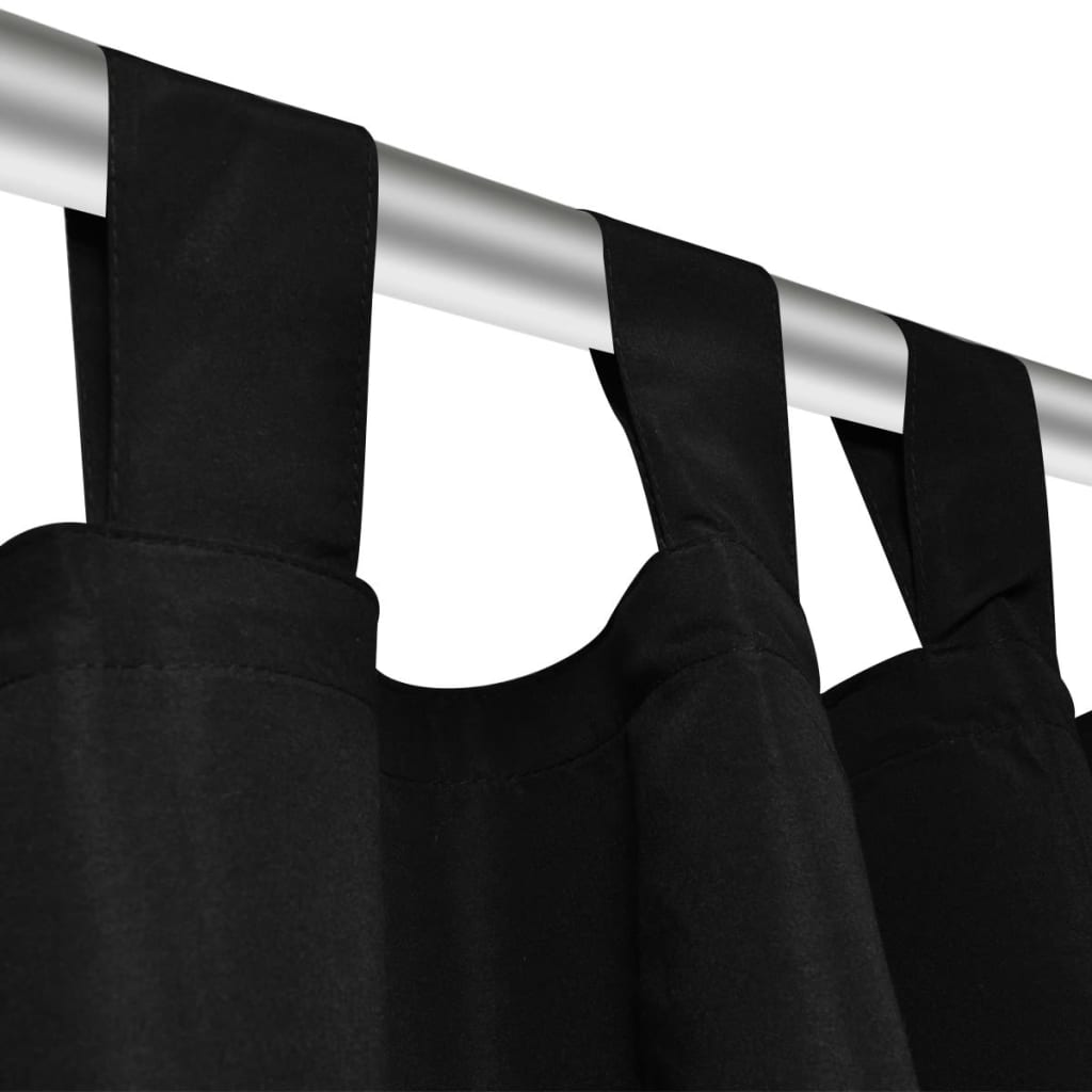 2 cortinas negras micro-satinadas con trabillas, 140 x 175 cm