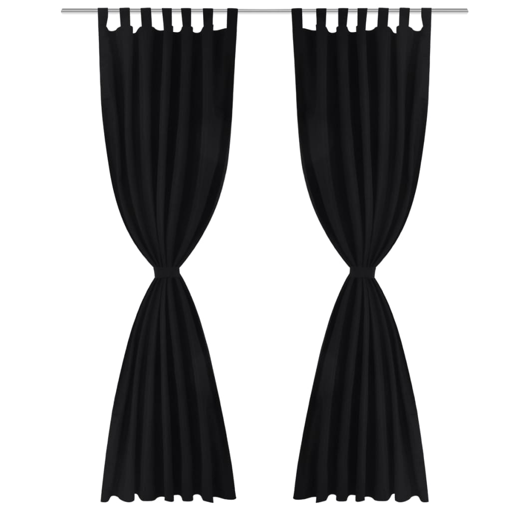 2 cortinas negras micro-satinadas con trabillas, 140 x 225 cm