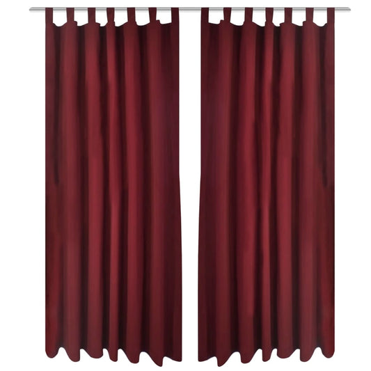 2 cortinas micro-satinadas con trabillas color burdeos, 140 x 225 cm
