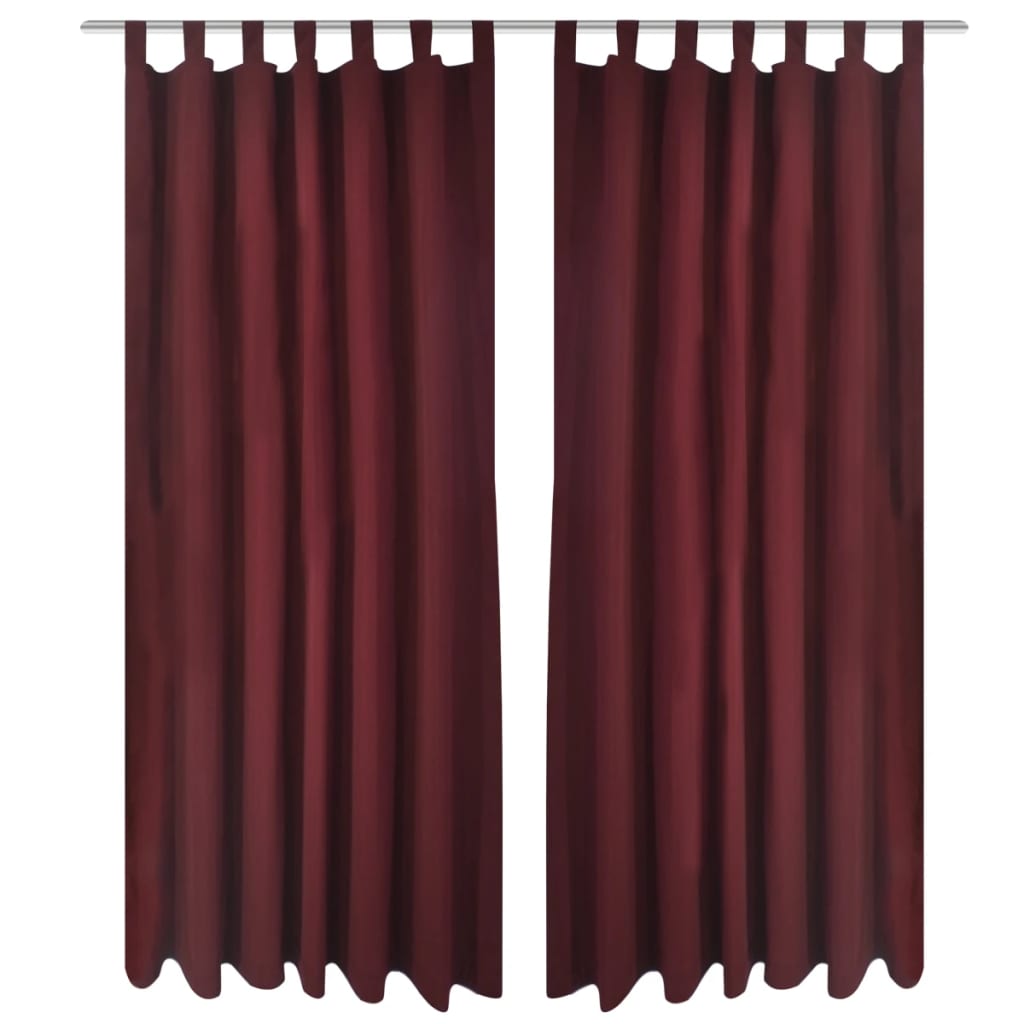 2 cortinas micro-satinadas con trabillas color burdeos, 140 x 245 cm