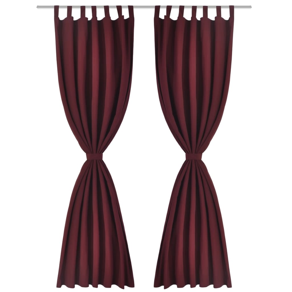2 cortinas micro-satinadas con trabillas color burdeos, 140 x 245 cm