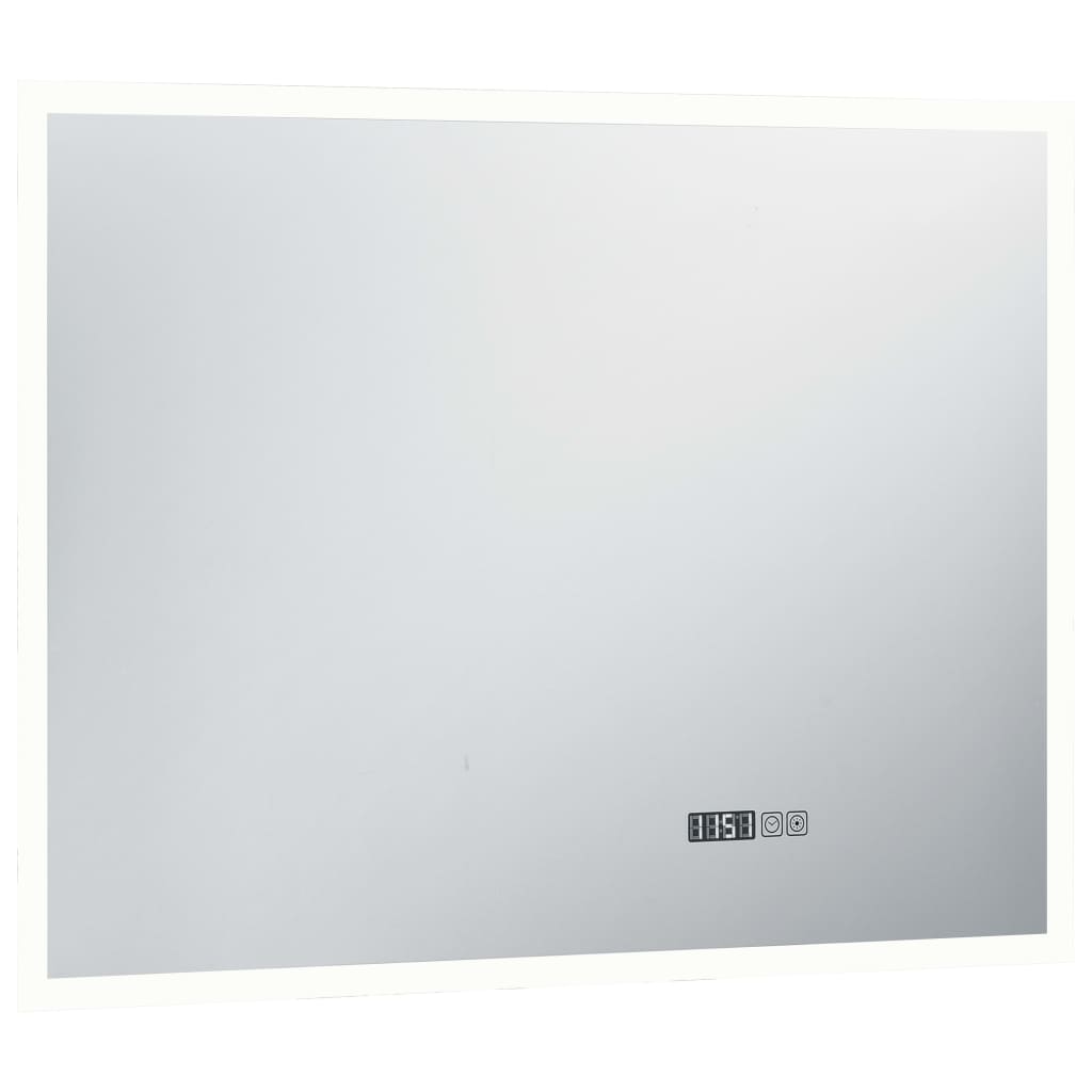 vidaXL Espejo de baño con LED, sensor táctil y reloj 80x60 cm