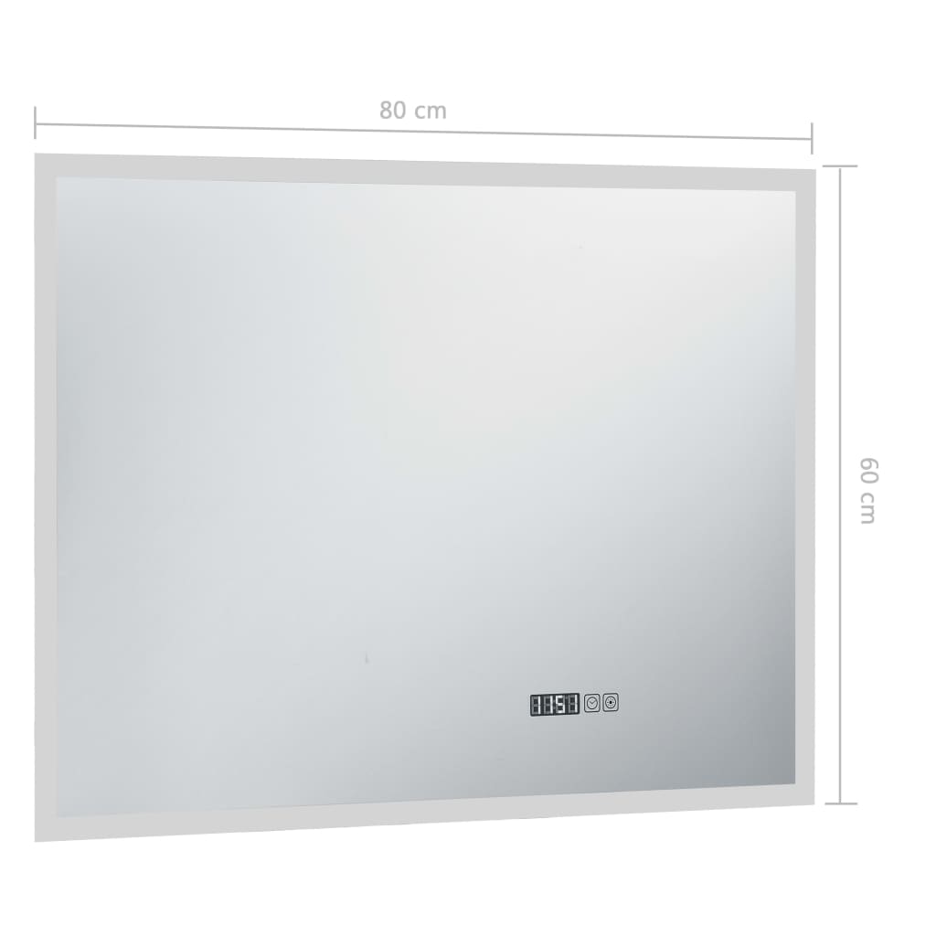 vidaXL Espejo de baño con LED, sensor táctil y reloj 80x60 cm