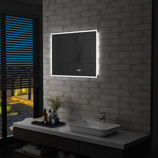 vidaXL Espejo de baño con LED, sensor táctil y reloj 80x60 cm