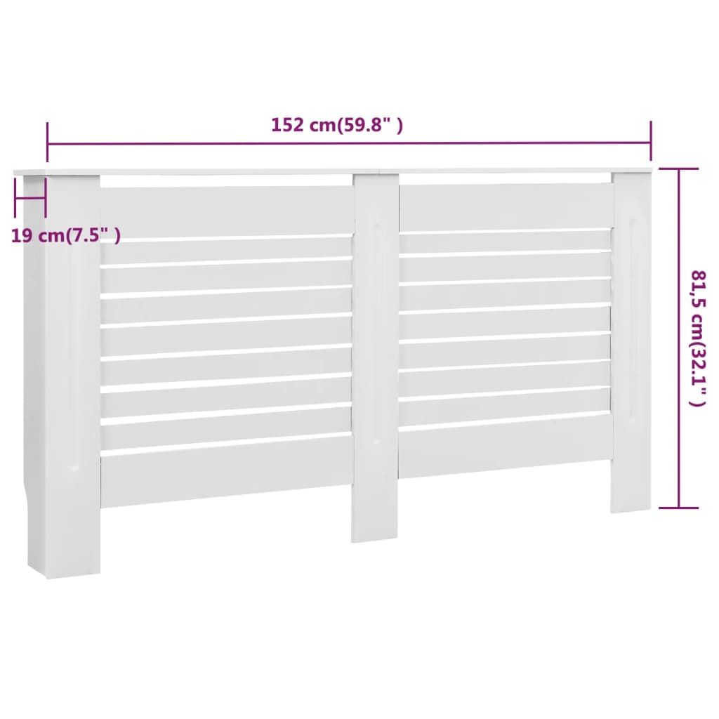 vidaXL Cubierta para radiador MDF blanco 152x19x81,5 cm