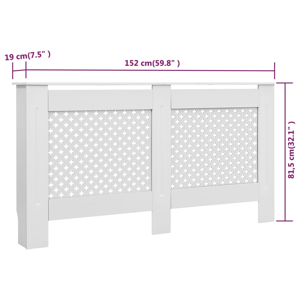 vidaXL Cubierta para radiador MDF blanco 152x19x81,5 cm