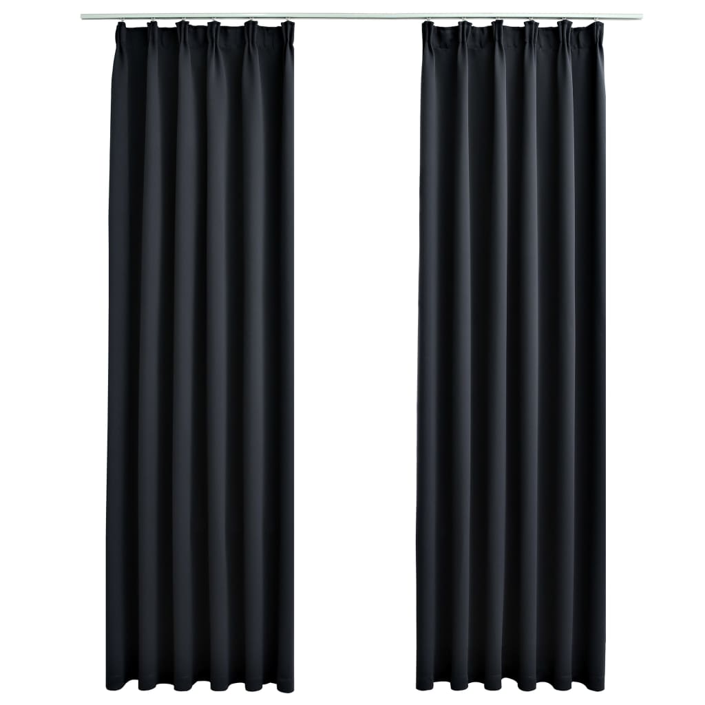 vidaXL Cortinas opacas con ganchos 2 piezas negro 140x175 cm